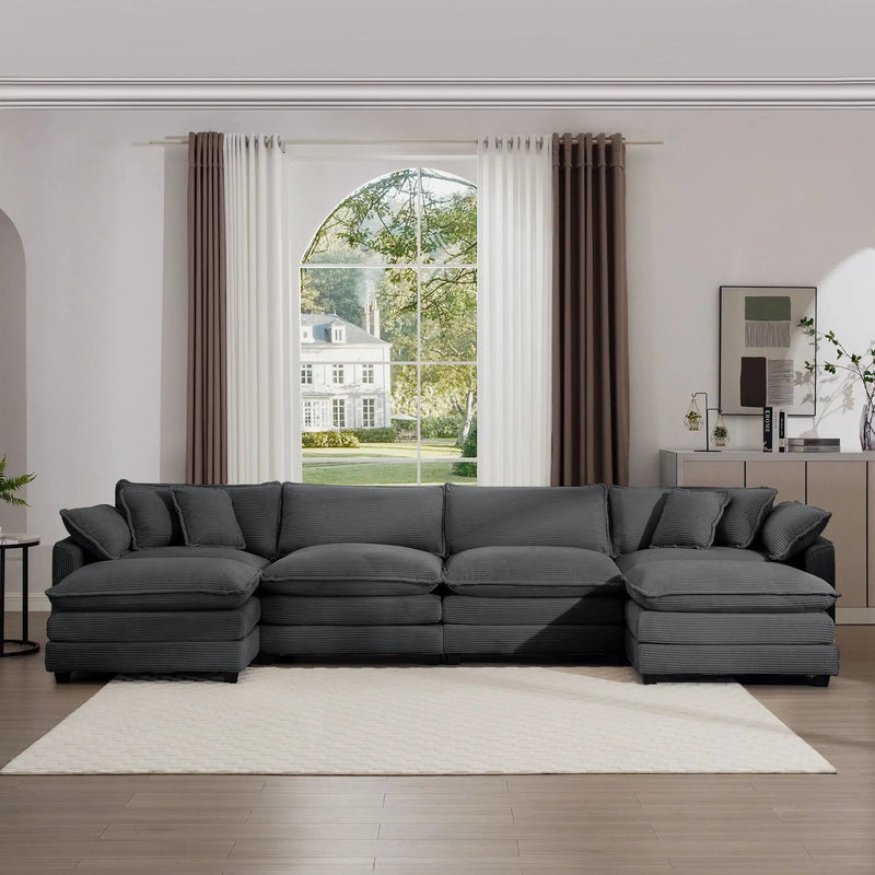 Modern Oversized Modular Cushion Sofa With Ottoman, Low Back, Deep Seating Sofa Set by Unique Piece Furniture