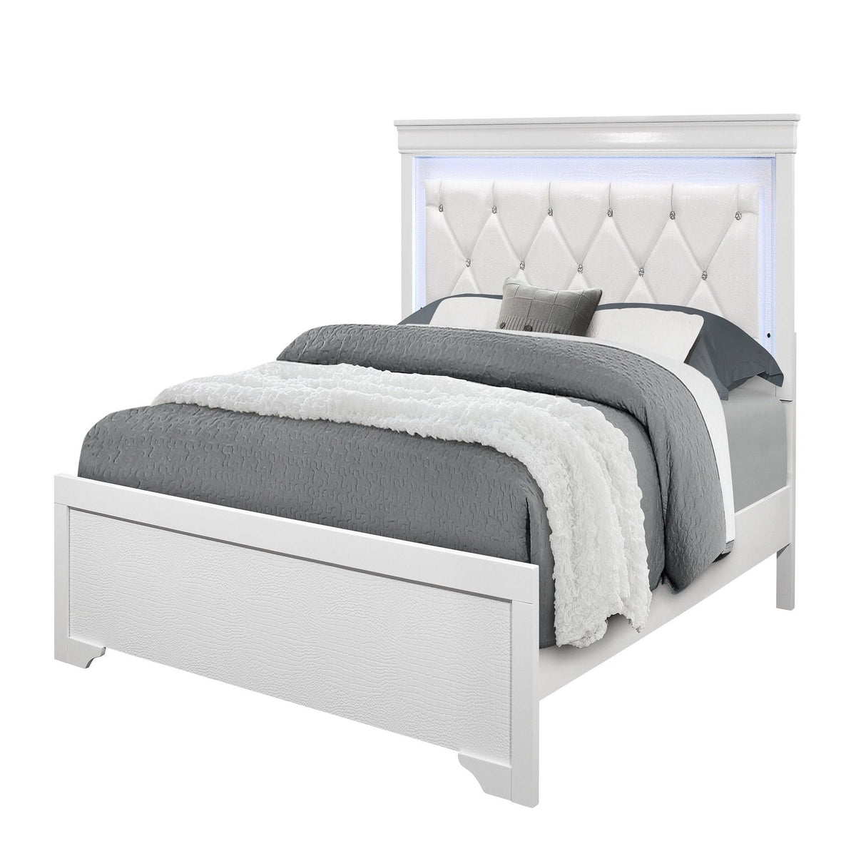 Panel Bed with LED Lighting and Tufted Headboard - White or Dark Gray, photo 12 of 16