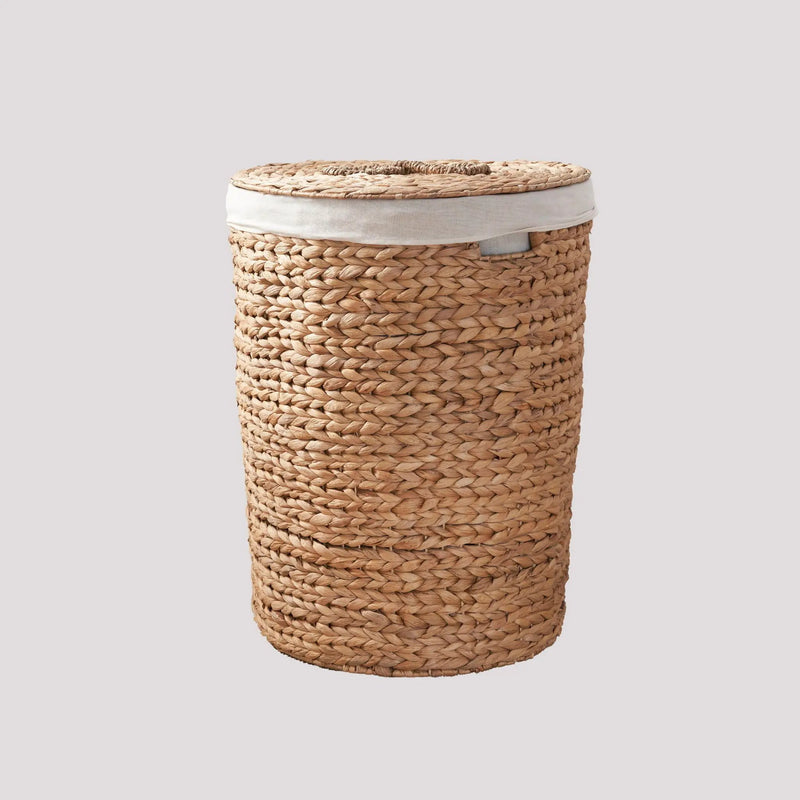 Ludmilla Round Tall Water Hyacinth Woven Wicker Laundry Hamper With Lid - For Clothes, Toys And Book Storage With Removable Liner - 18" X 18" X 23" - Natural Brown by HouseOfZazla