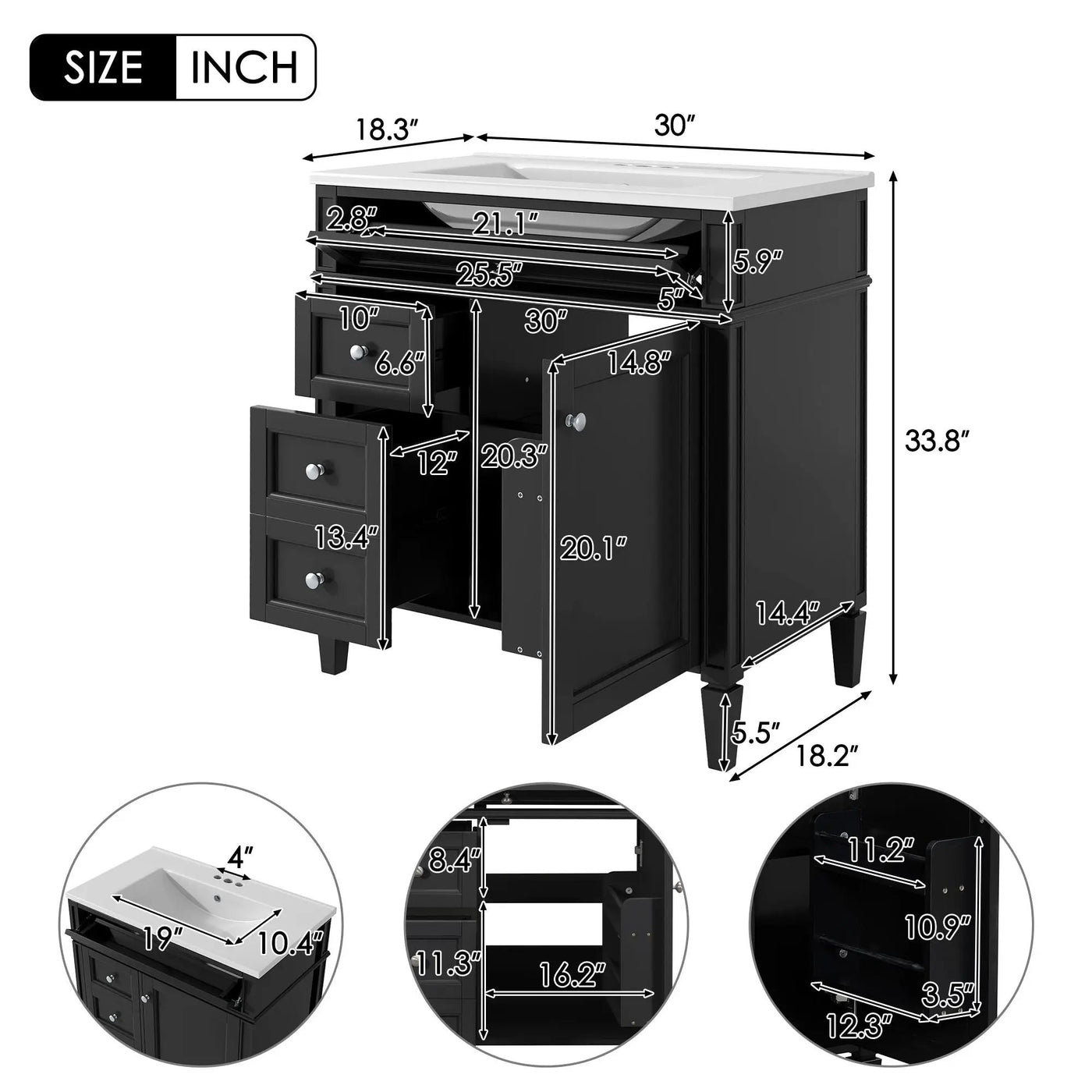 Bathroom Vanity With Top Sink, Storage Cabinet With 2 Drawers, Tip Out Drawer by HouseOfZazla