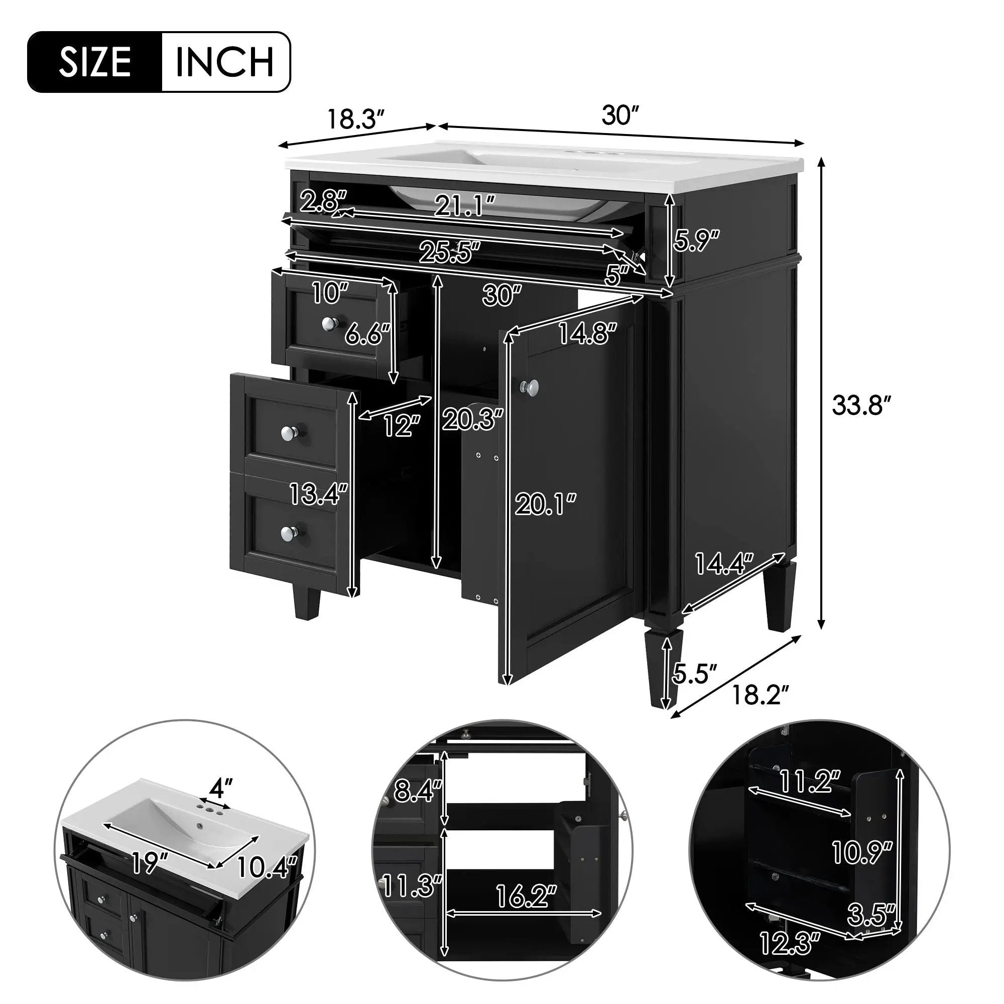 Bathroom Vanity With Top Sink, Storage Cabinet With 2 Drawers, Tip Out Drawer by HouseOfZazla