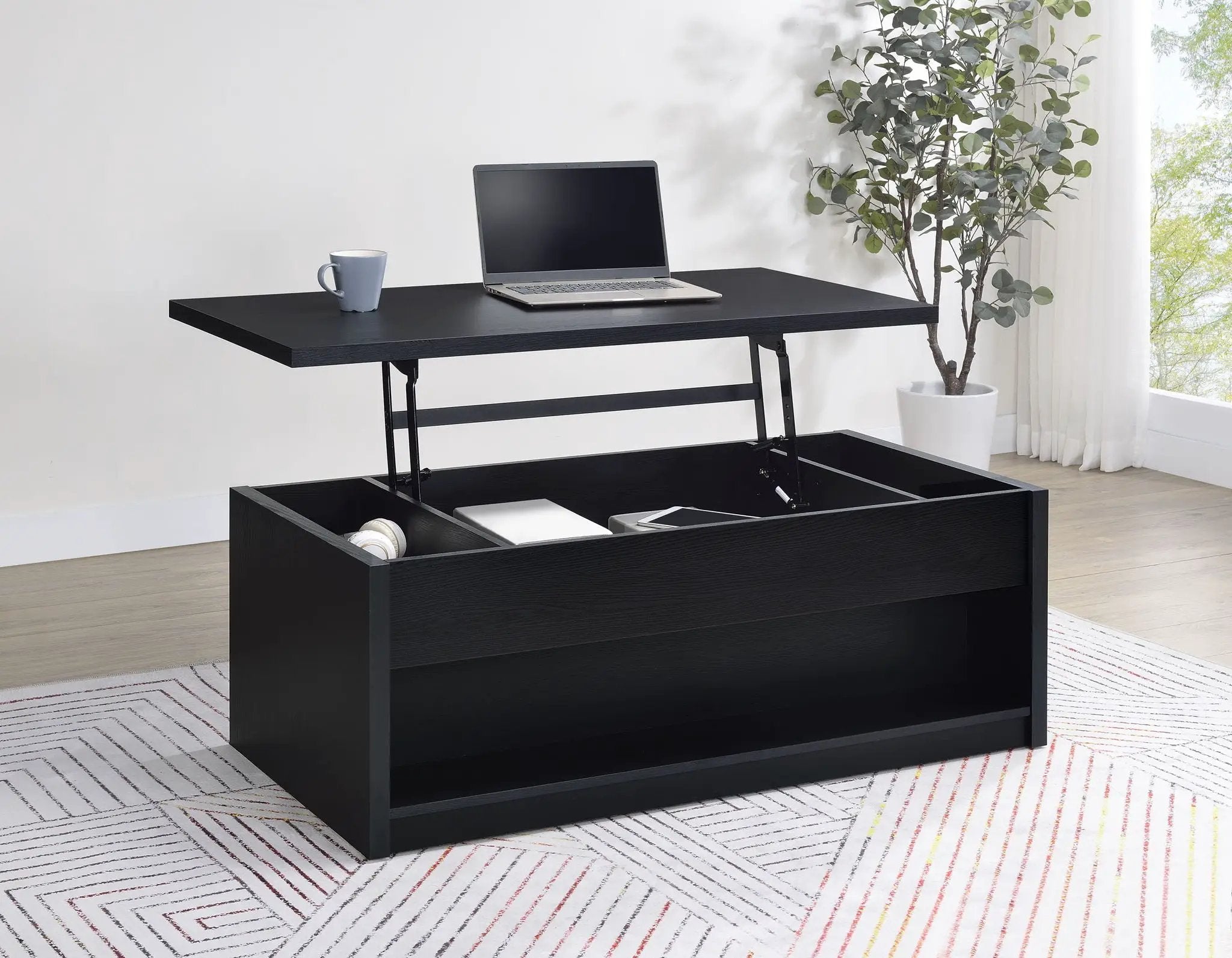 Knapp Lift Top Cocktail Coffee Table with Dual Drawers Black by Unique Piece Furniture