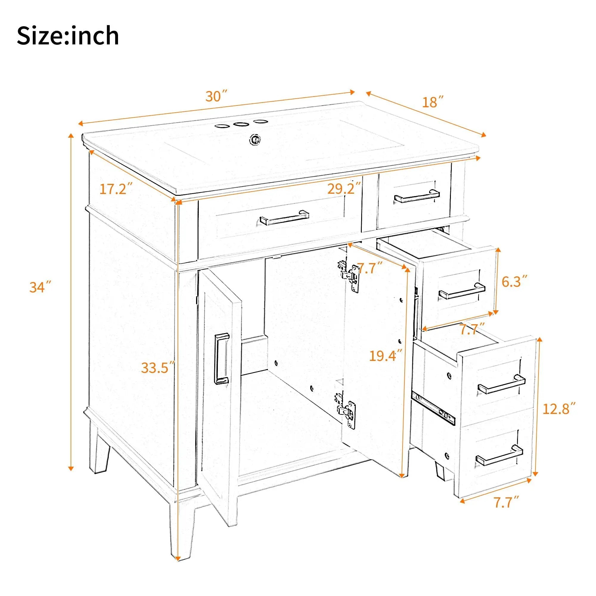 Modern Bathroom Vanity With Sink, Storage Cabinet, Soft Close Doors, Deep & Standard Drawers by Unique Piece Furniture
