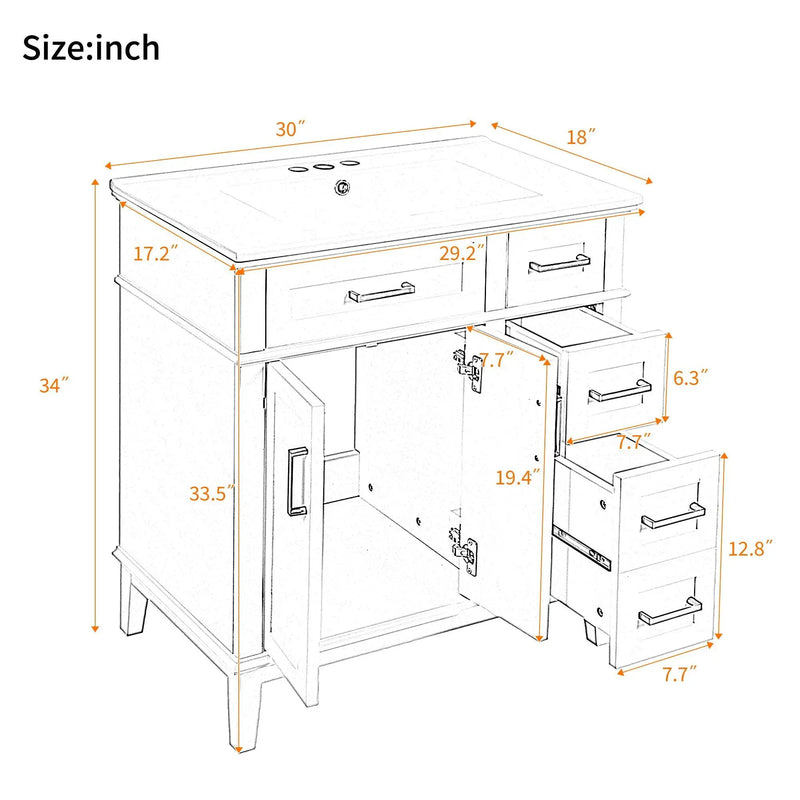 Modern Bathroom Vanity With Sink, Storage Cabinet, Soft Close Doors, Deep & Standard Drawers by Unique Piece Furniture