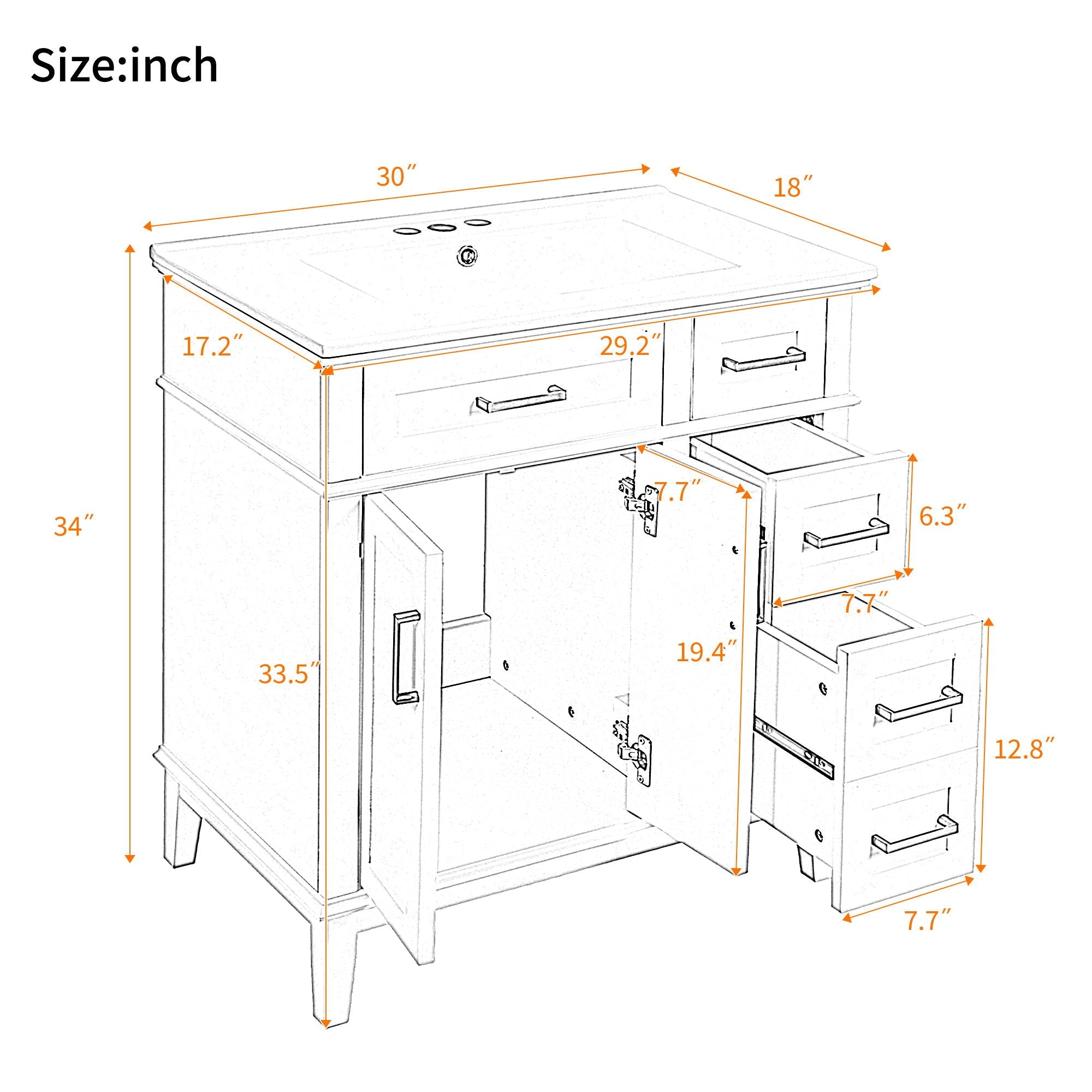 Modern Bathroom Vanity With Sink, Storage Cabinet, Soft Close Doors, Deep & Standard Drawers by HouseOfZazla