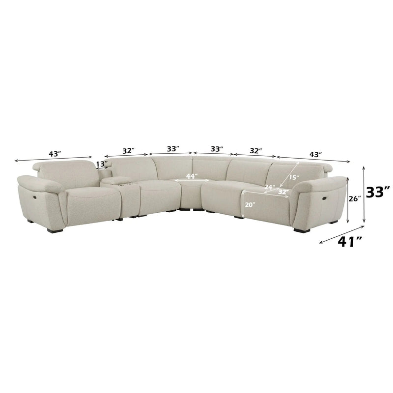 Dayana - Boucle Power Recliner Sectional Sofa For 5 People With Cupholder Console Adjustable Headrest - Beige by HouseOfZazla