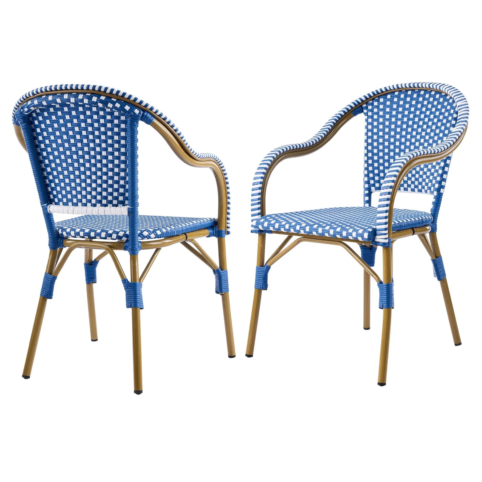 Outdoor Bistro Chairs Set of 2 with Aluminum Frame and PP Rattan by HouseOfZazla