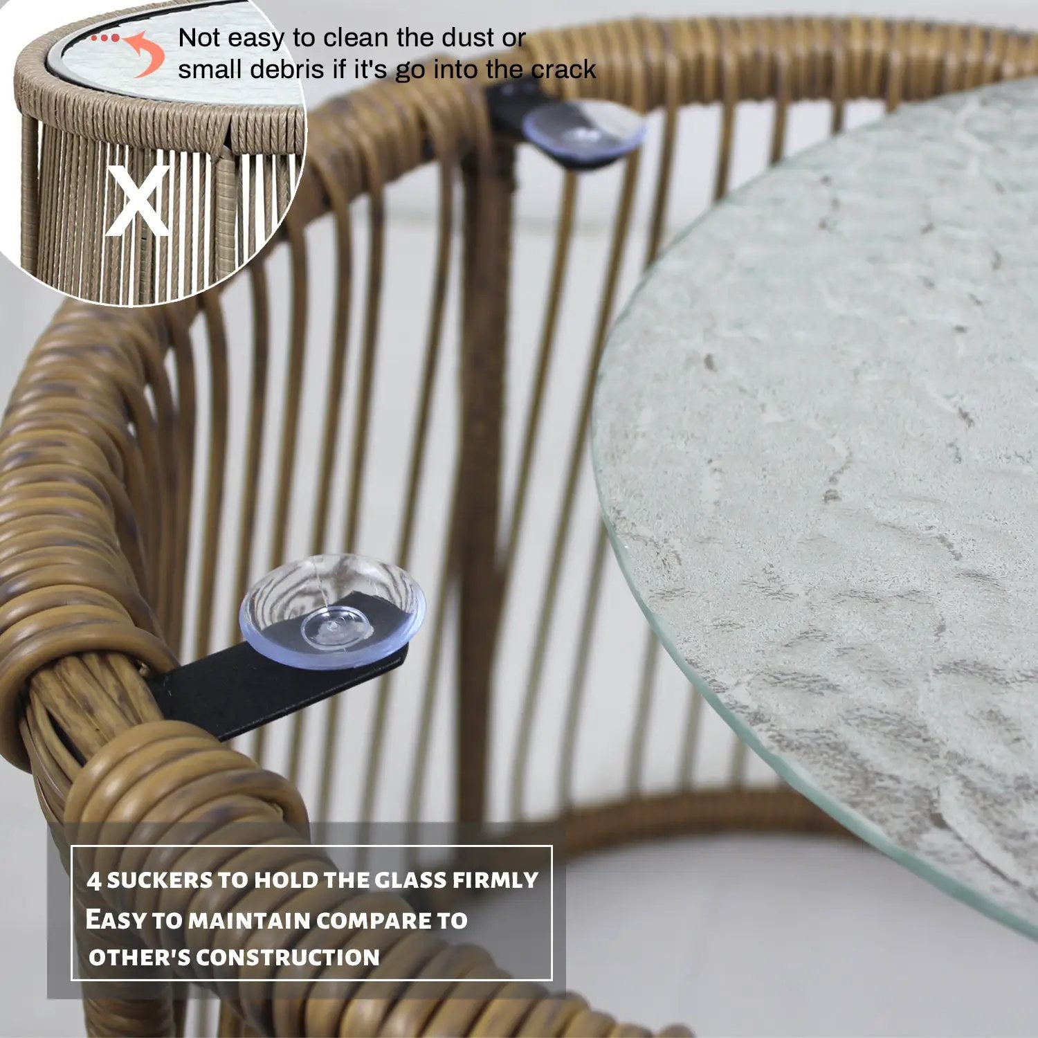 6PCS Outdoor Patio Balcony Natural Color Wicker Sofa Chair Set with Beige Cushion,Round Tempered Glass Table by HouseOfZazla