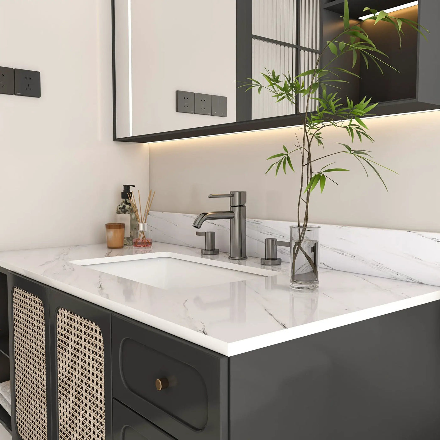 Bianco Carrara Venato Elegant Marble Vanity Top, Bathroom Vanity With Undermount Sink, Sintered Stone by HouseOfZazla
