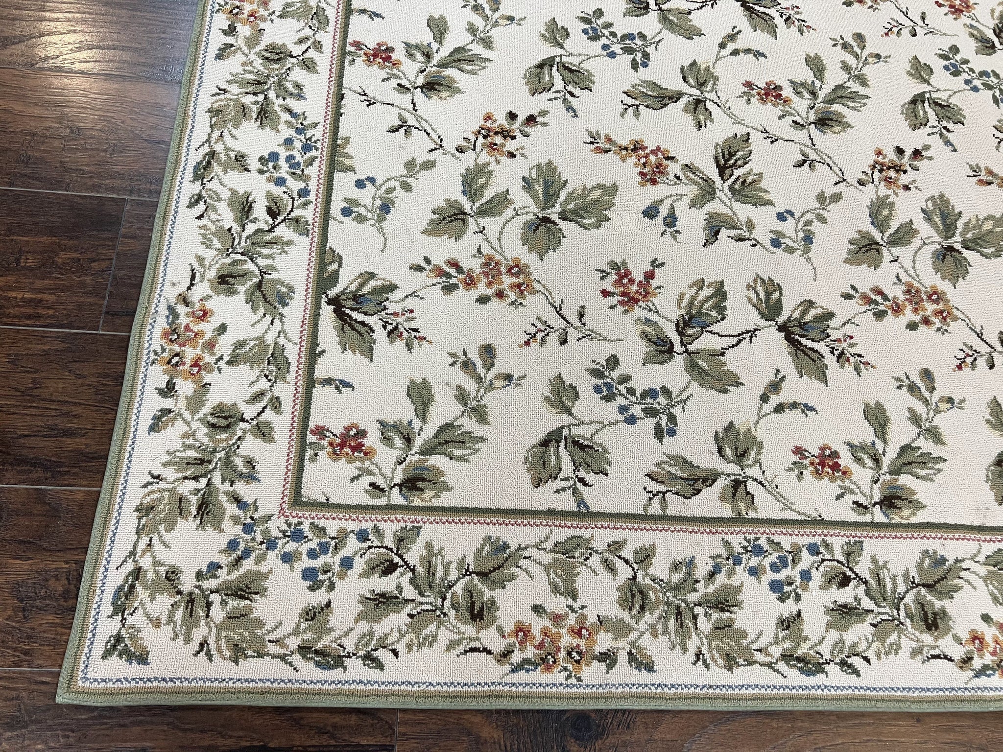 Vintage Stark Carpet 7x10, Ivory and Green, European Aubusson Design, Allover Pattern, Stark Rug by Jewel Rugs