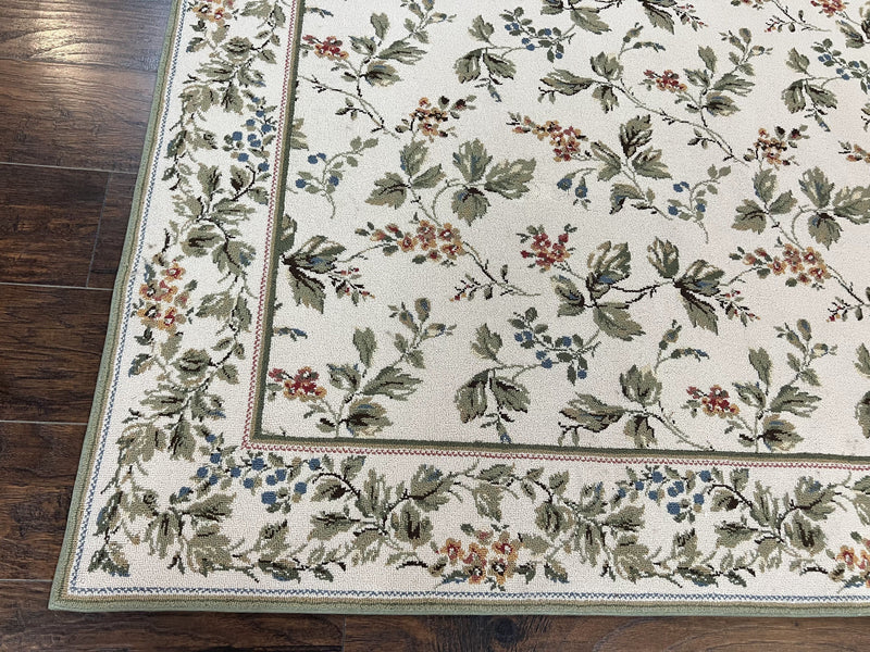 Vintage Stark Carpet 7x10, Ivory and Green, European Aubusson Design, Allover Pattern, Stark Rug by Jewel Rugs