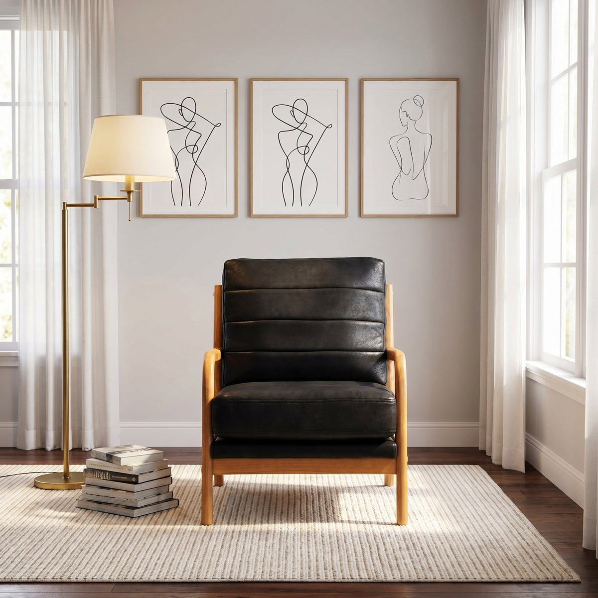 Foil Fabric Wood Armchair with Solid Wood Frame - Neutral, photo 3 of 10