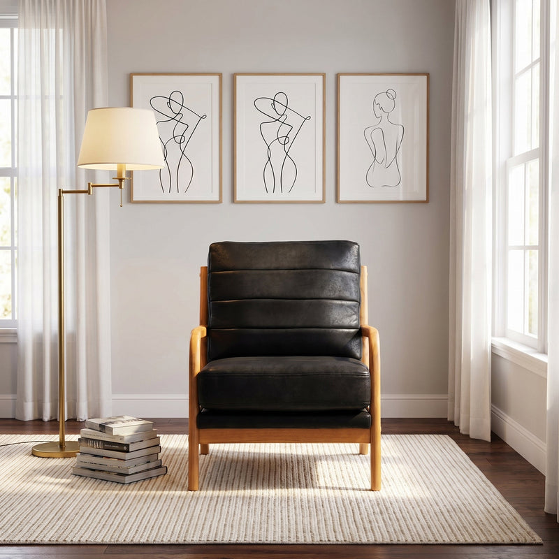 Foil Fabric Wood Armchair with Solid Wood Frame - Neutral, photo 3 of 10