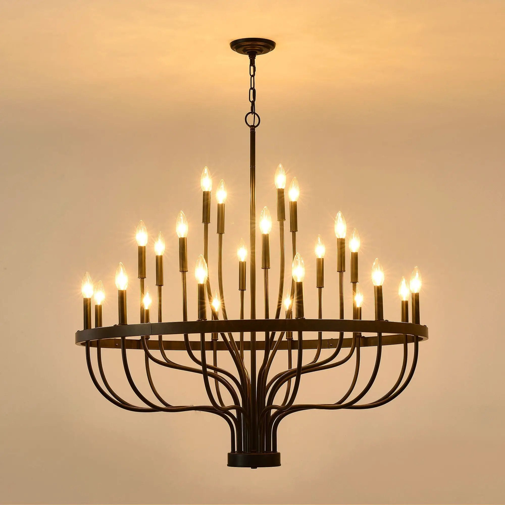 24 Light Chandelier Industrial Iron Candle Chandelier Modern Suspended Farmhouse Chandeliers Pendant Light Fixtures For Dining Room Bedroom Living Room Kitchen Island Foyer E12 Bulb (No Include) - Black by HouseOfZazla