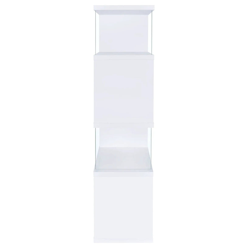 Emelle 63-inch 4-shelf Glass Panel Bookshelf White by Unique Piece Furniture
