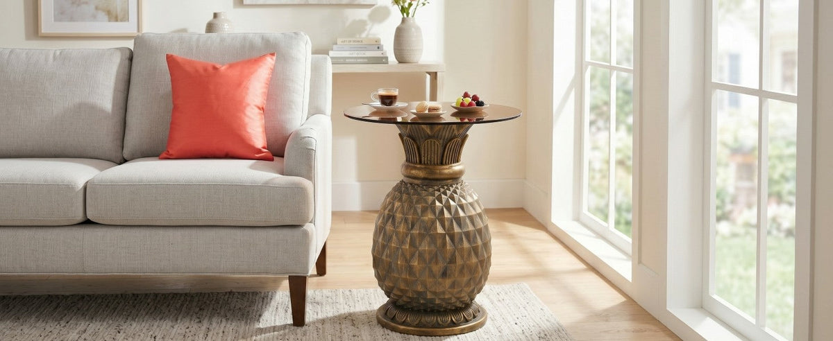 Yellow Pineapple Side Table with Tempered Glass Top, photo 6 of 10