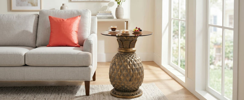 Yellow Pineapple Side Table with Tempered Glass Top, photo 6 of 10