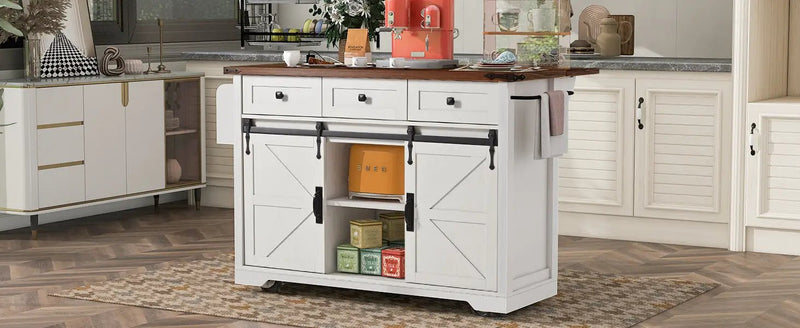K&K 53.7" Farmhouse Kitchen Island with Power Outlet by HouseOfZazla