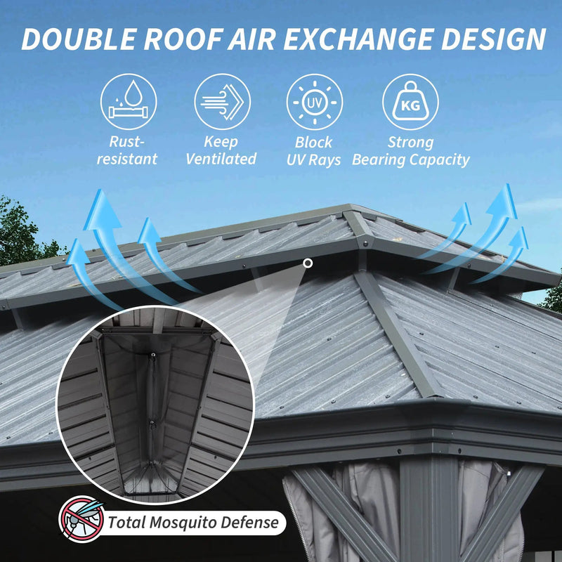 12' x 16' Hardtop Gazebo with Dual-Layer Roof by HouseOfZazla