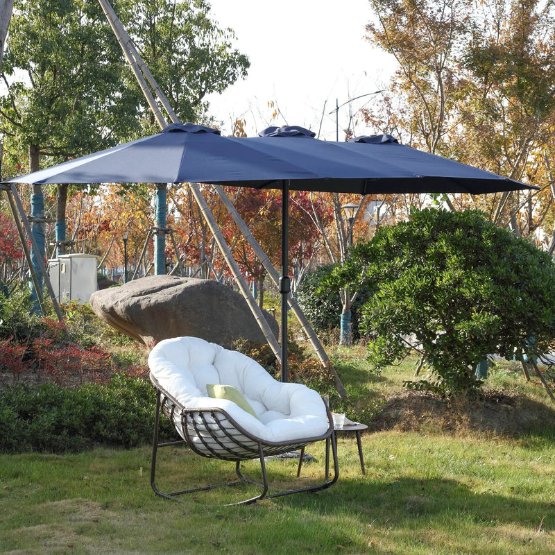 14.8 Ft Double Sided Outdoor Umbrella Rectangular Large with Crank (Navy Blue) (No Base) by HouseOfZazla