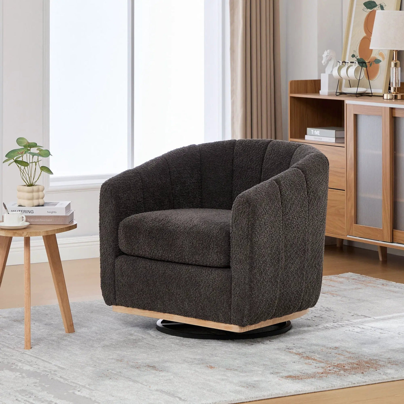 Swivel Upholstered Barrel Chair With Metal Base by HouseOfZazla