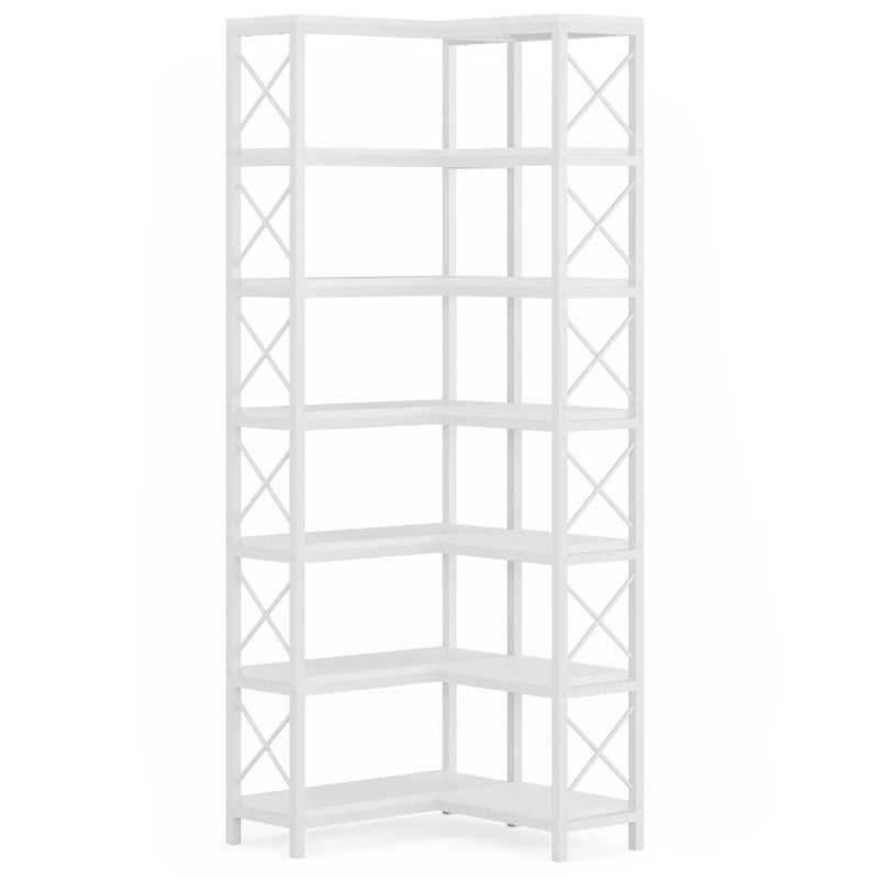 7 Tier Corner Bookshelf, Storage Unit For Living Room