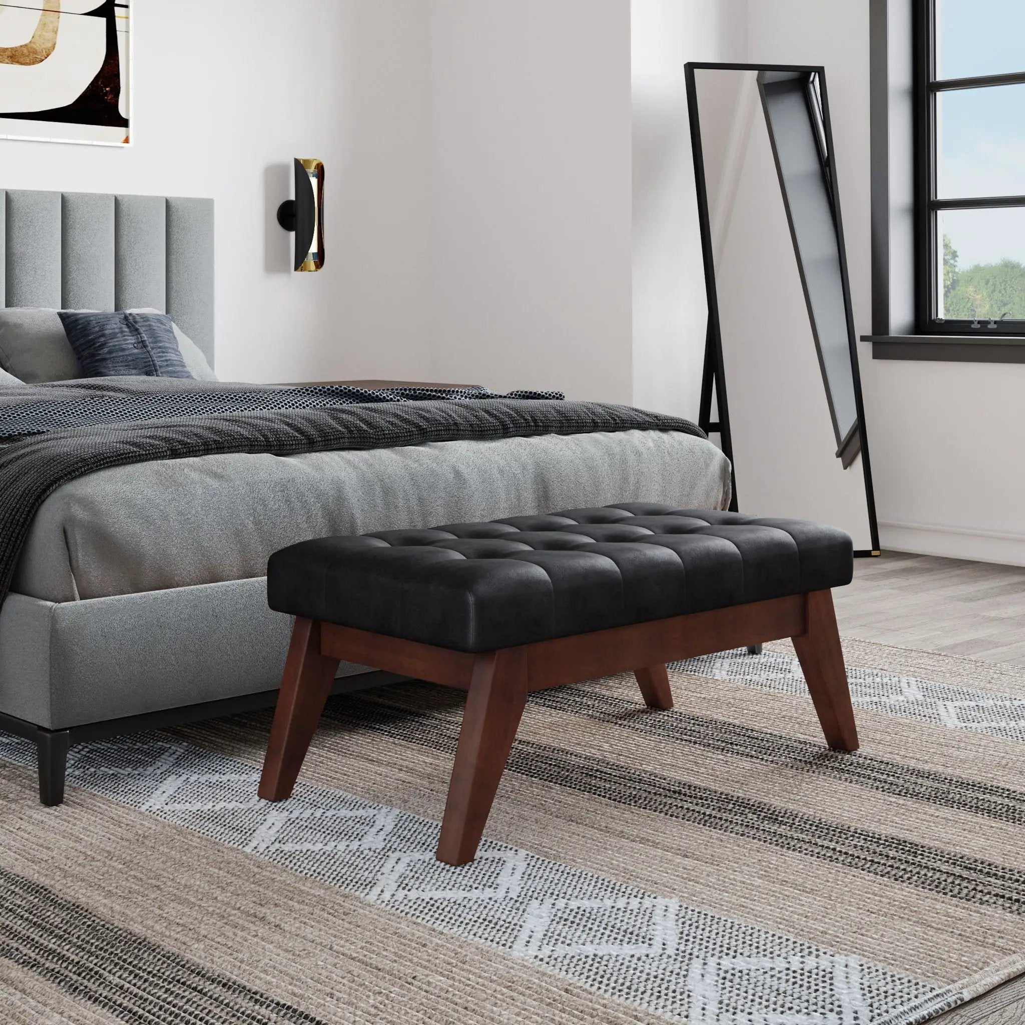 Draper - Upholstered Mid Century Tufted Ottoman Bench by Unique Piece Furniture