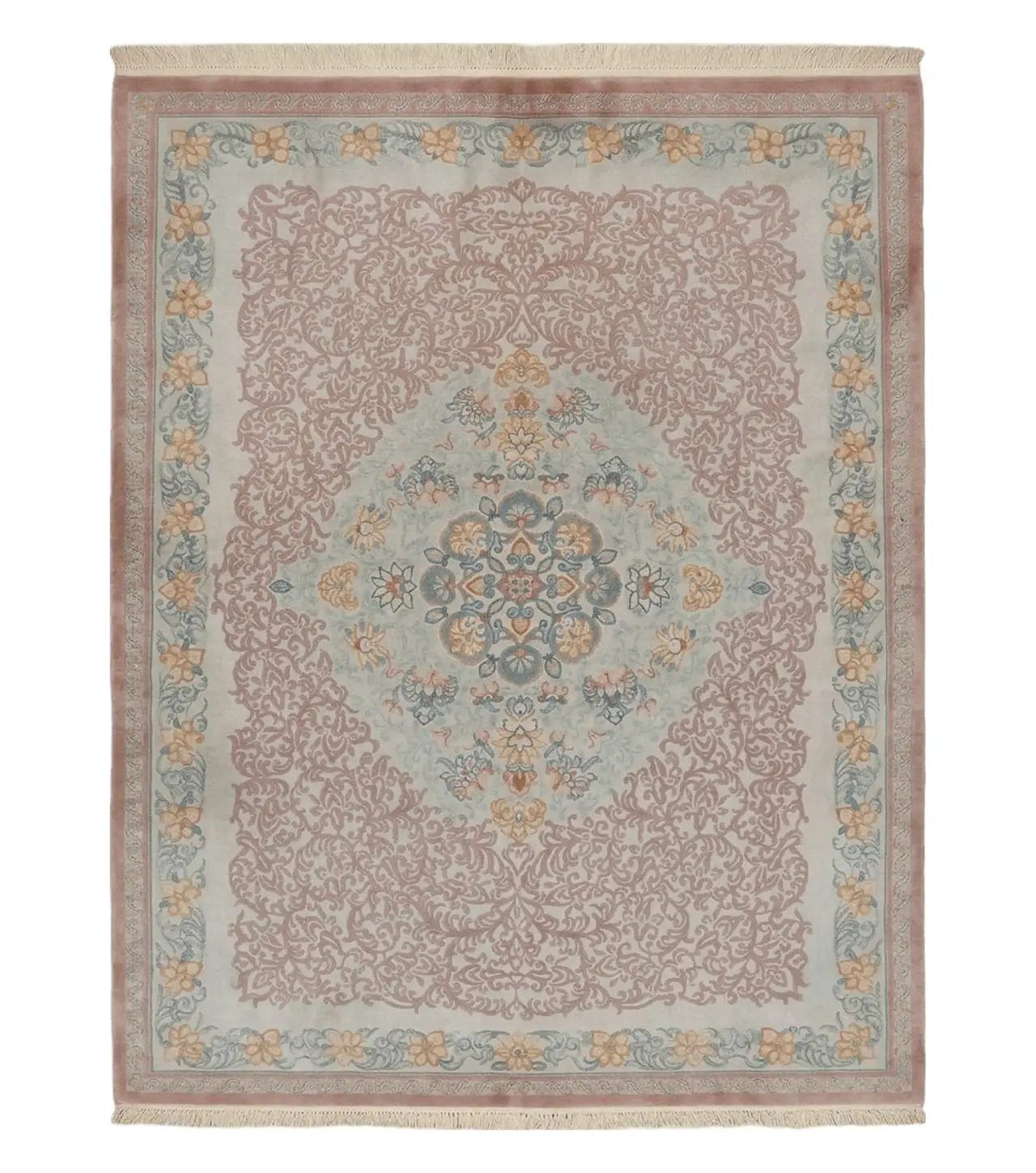 9' X 12' Vintage Handmade Chinese Carving Sculpture Wool Rug Flower Design Pink Carpet by Jewel Rugs