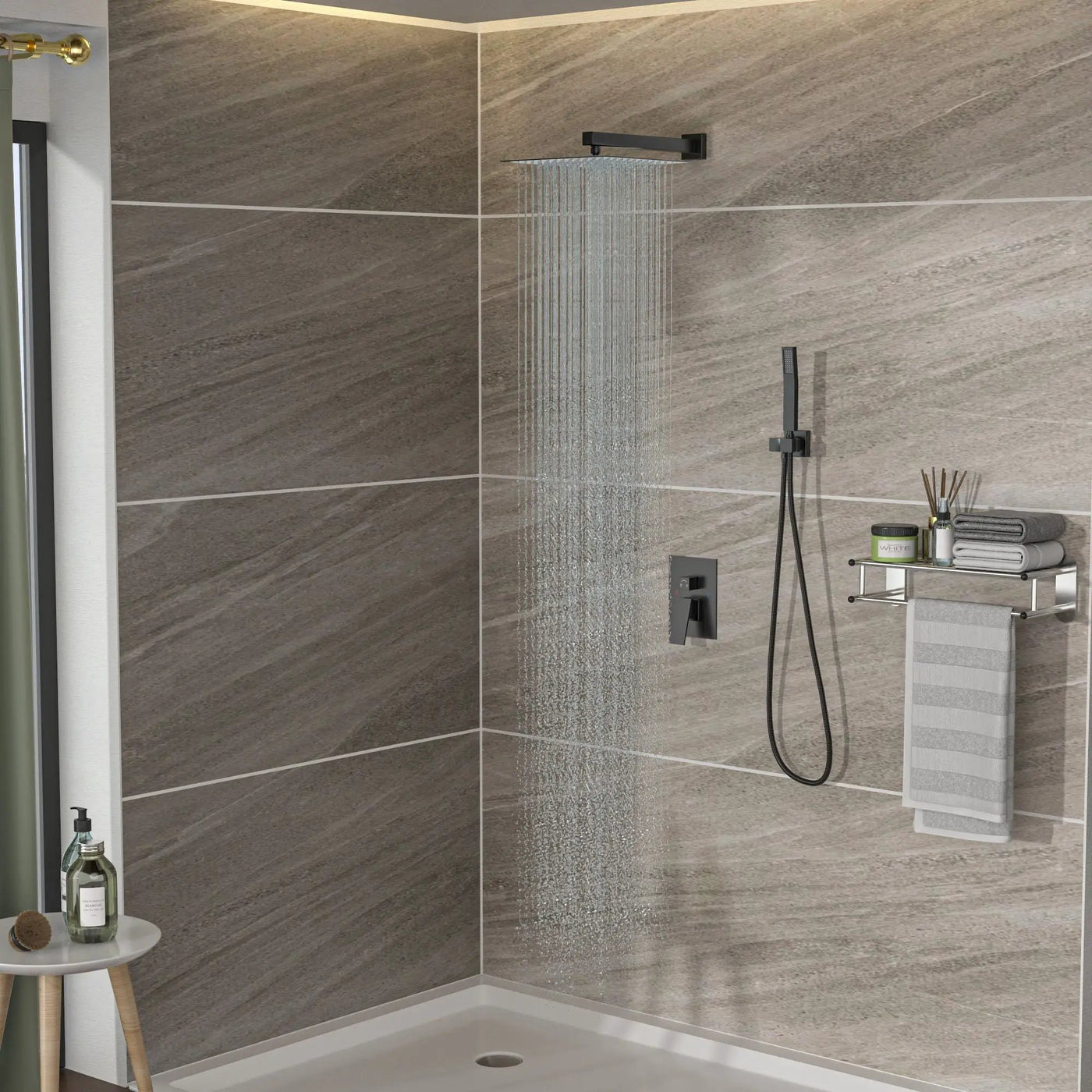 10" Square Dual Shower Head System Wall Mounted With Rough In Valve Modern Bathroom Fixture by HouseOfZazla