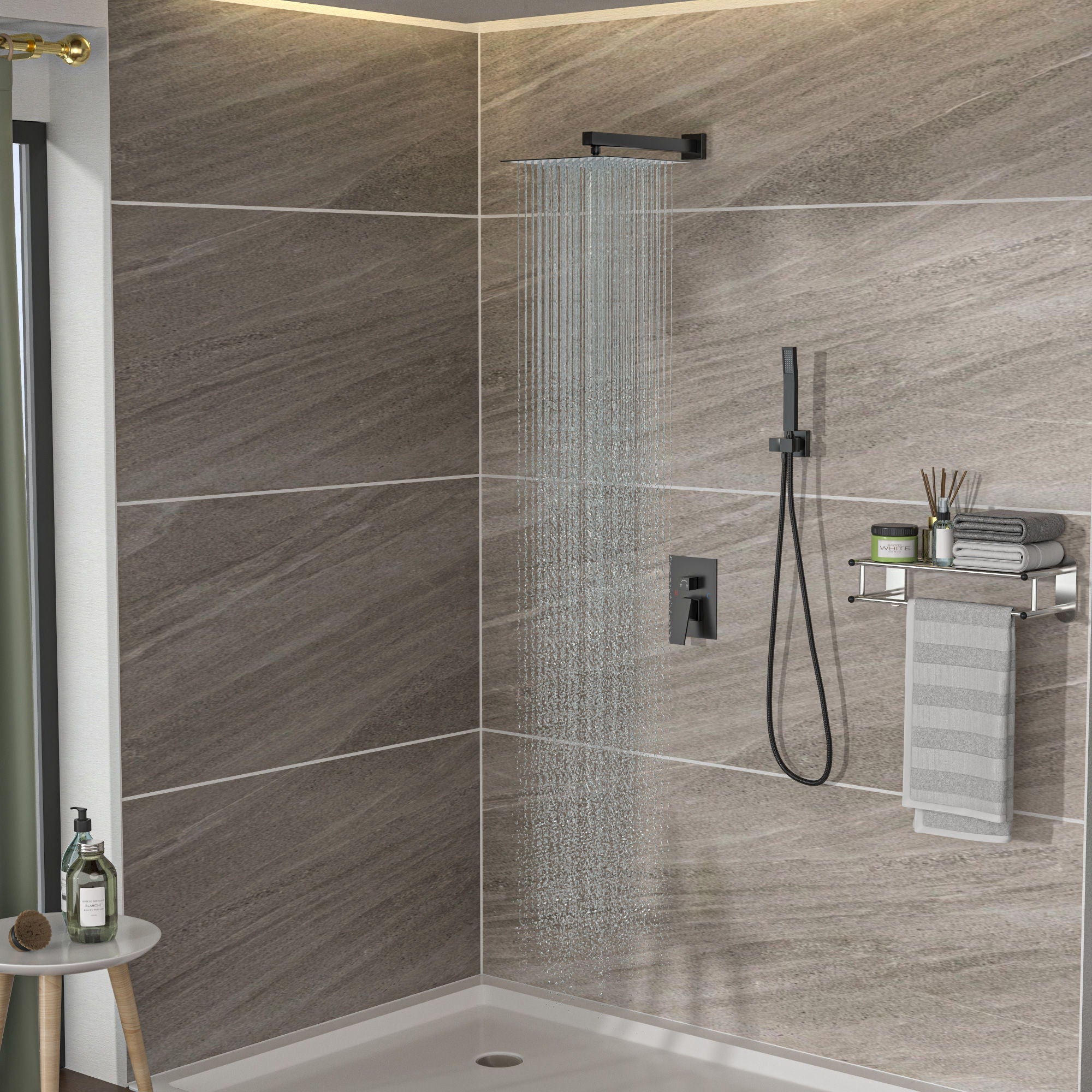 10" Square Dual Shower Head System Wall Mounted With Rough In Valve Modern Bathroom Fixture by HouseOfZazla