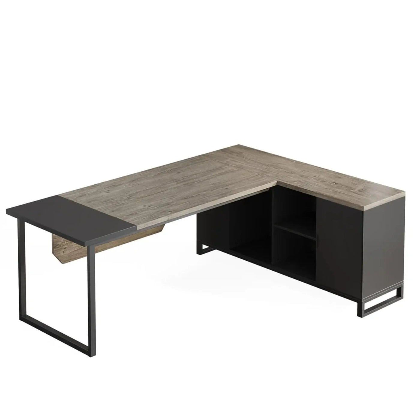 L-Shaped Executive Desk With File Cabinet, Computer Workstation With Storage by HouseOfZazla