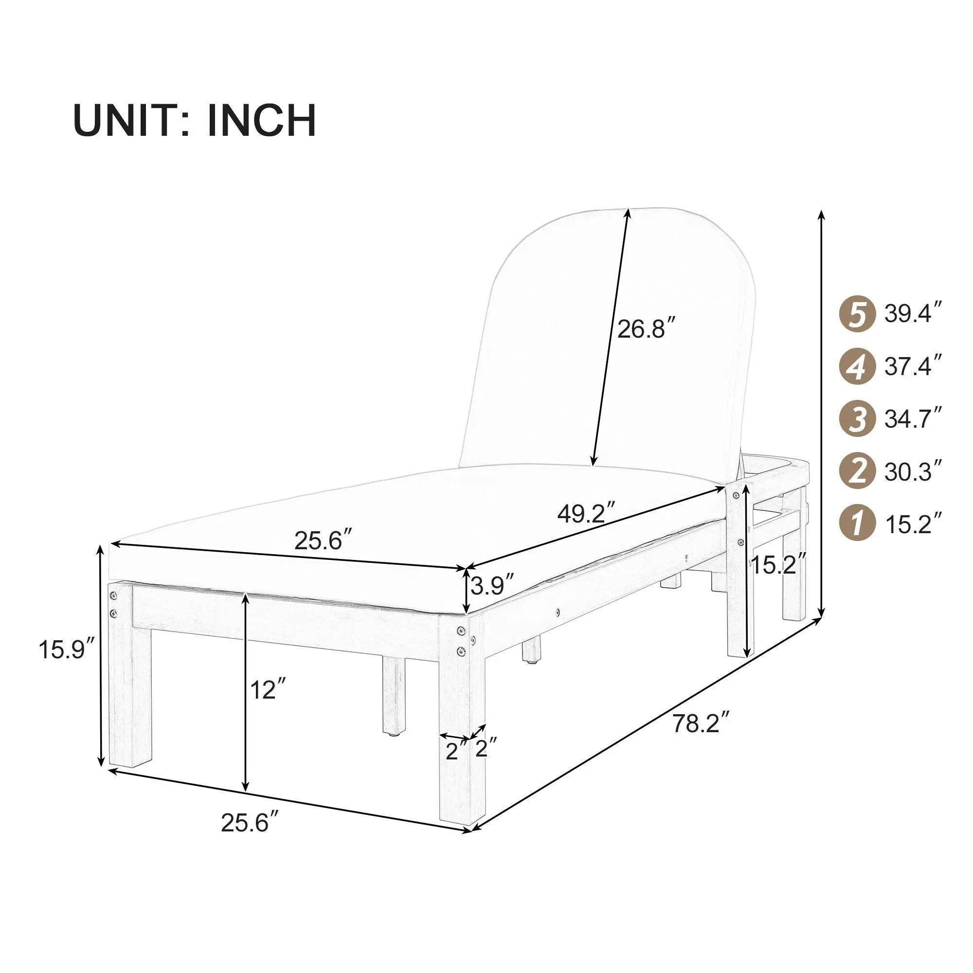 Outdoor Chaise Lounge With 5 Position Adjustable Backrest (Set of 2) by Unique Piece Furniture