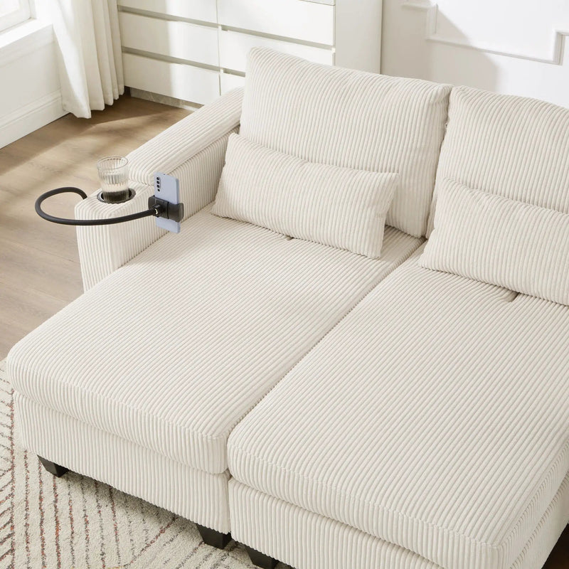 Convertible Chaise Lounge Sofa Chair With USB Ports, Cup Holders, Phone Holder And Storage by HouseOfZazla