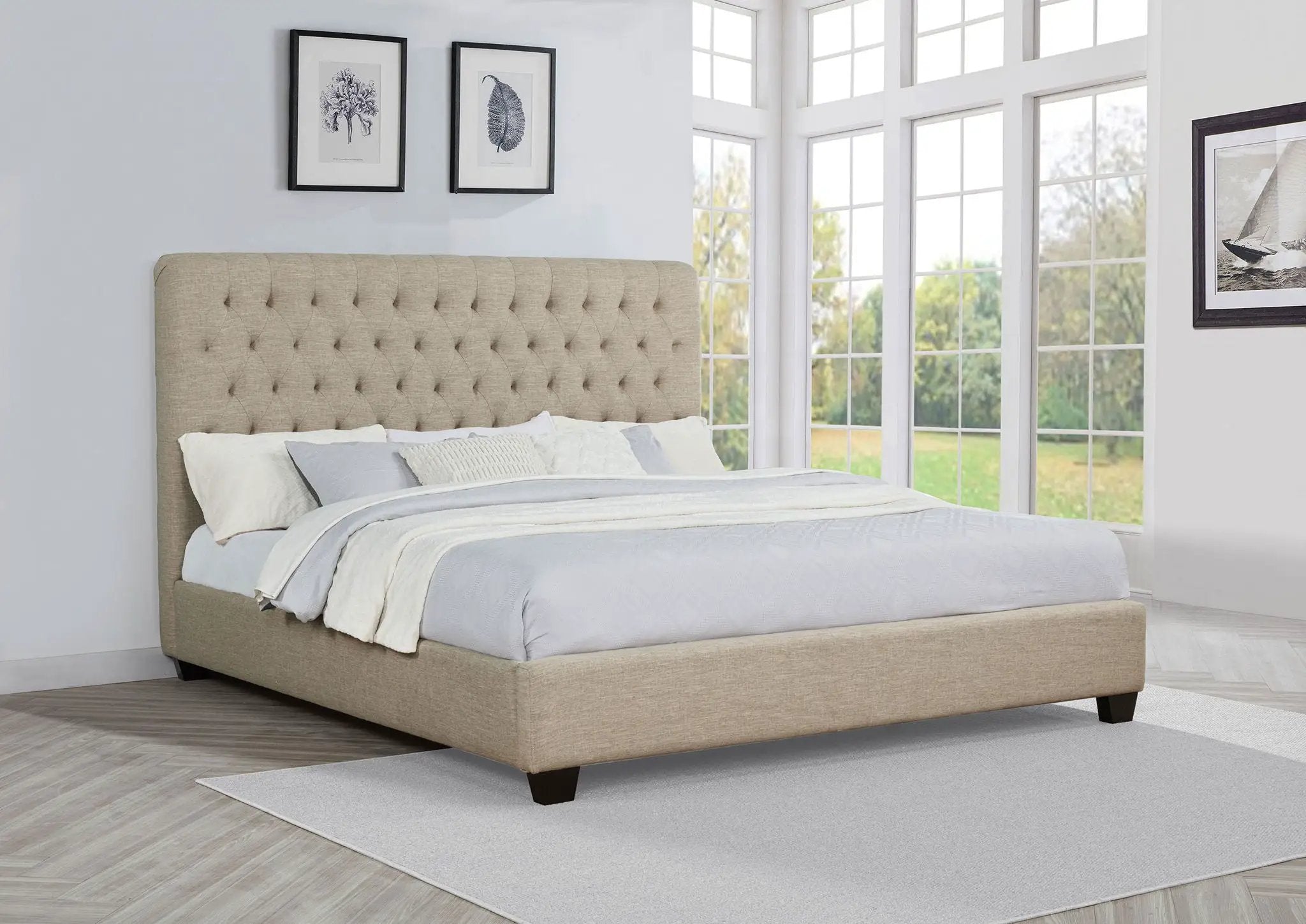 Chloe Upholstered Eastern King Panel Bed Oatmeal by Unique Piece Furniture