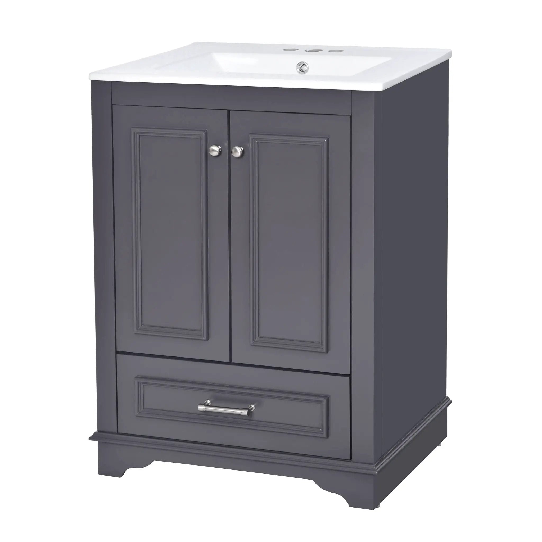 Bathroom Vanity With Ceramic Sink Combo, Modern Freestanding Storage Cabinet With Silver Handles by HouseOfZazla