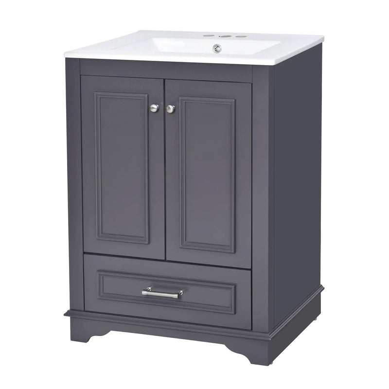 Bathroom Vanity With Ceramic Sink Combo, Modern Freestanding Storage Cabinet With Silver Handles by HouseOfZazla