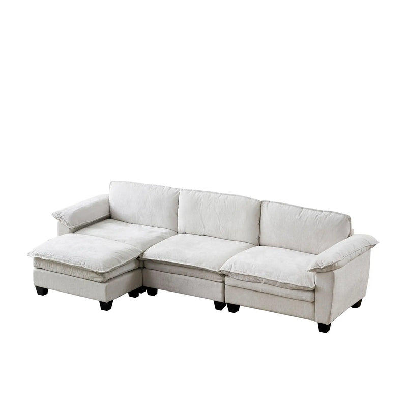 Living Room Sofa Luxury Couch with Ottoman in Soft Chenille Beige by HouseOfZazla