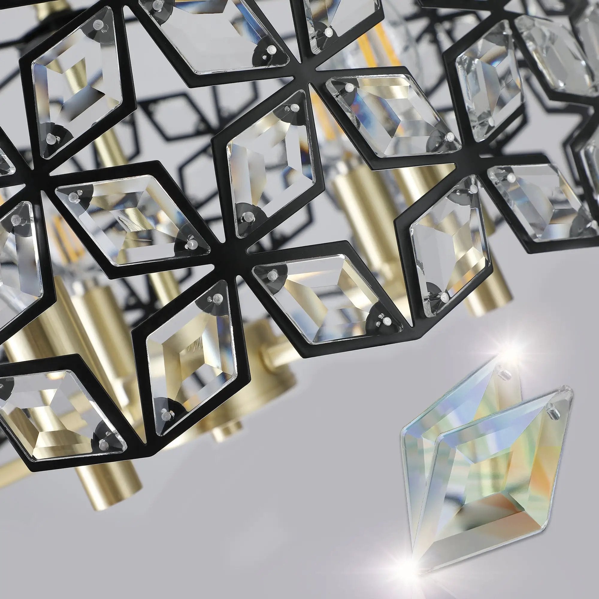 19" Geometric Crystal and Black Gold Round Pendant Chandelier by HouseOfZazla