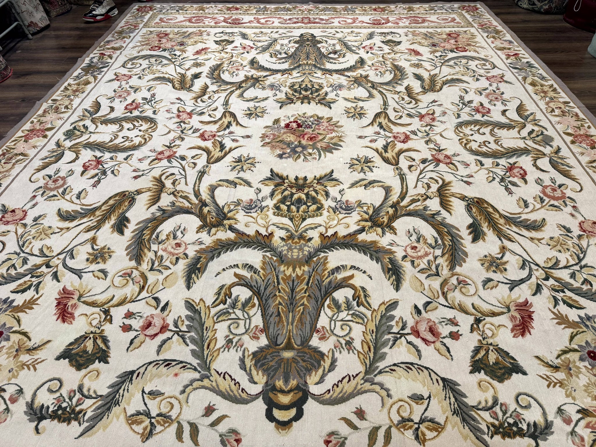 Aubusson Needlepoint Rug 10x14, Elegant European French Carpet, Vintage Carpet by Jewel Rugs