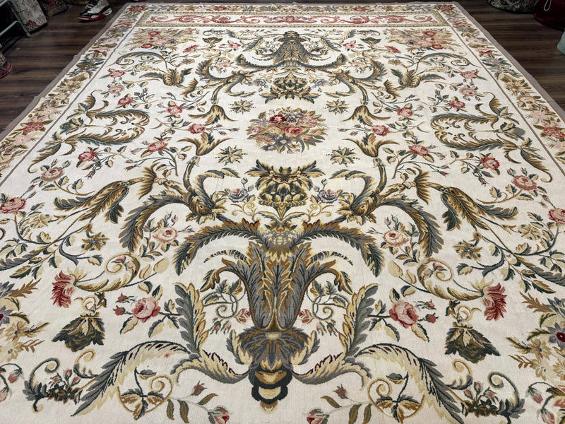 Aubusson Needlepoint Rug 10x14, Elegant European French Carpet, Vintage Carpet by Jewel Rugs