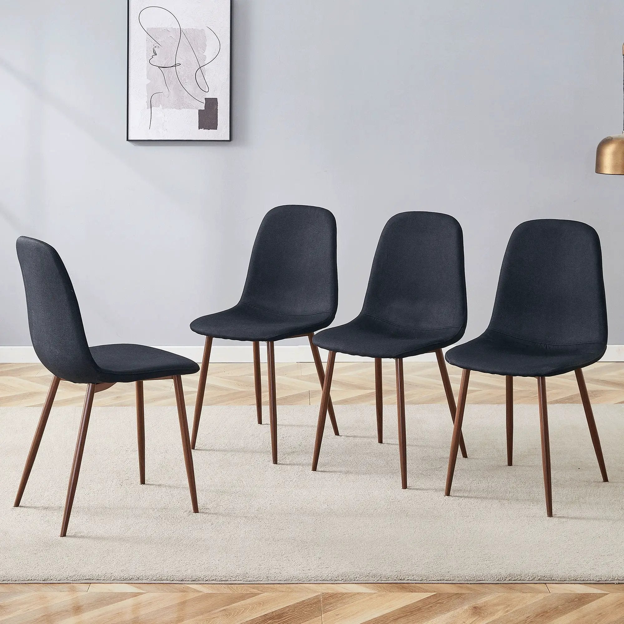 Luxury Simple Chair (Set of 4) Linen Cotton High Resilience Dining Chair With Metal Color Leg - Black / Walnut by HouseOfZazla