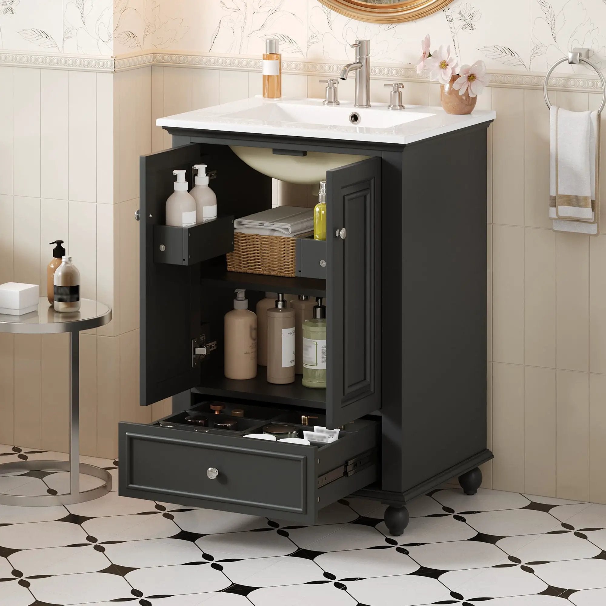 Modern Bathroom Vanity With Sink, Cabinet With Drawer And Dividers, Rectangular Storage Unit by Unique Piece Furniture