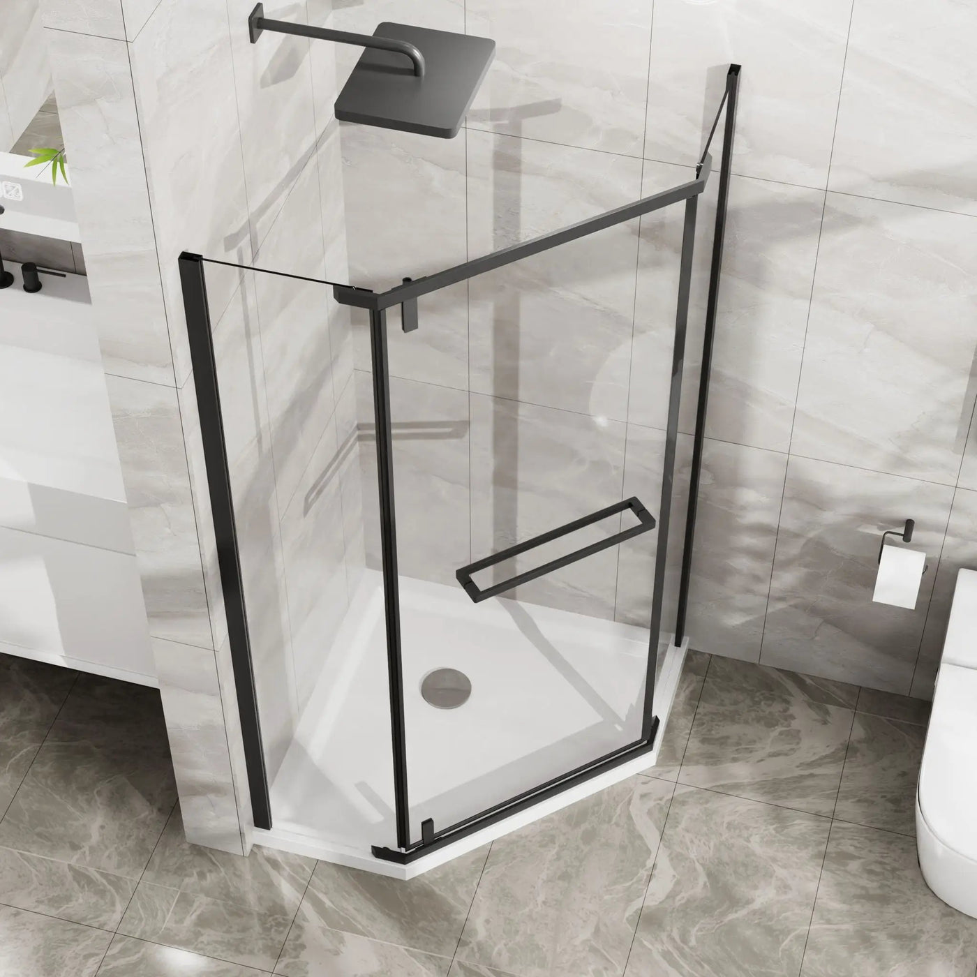 Durable Hardware Neo Angle Frameless Shower Door With Acrylic Base Combo by HouseOfZazla