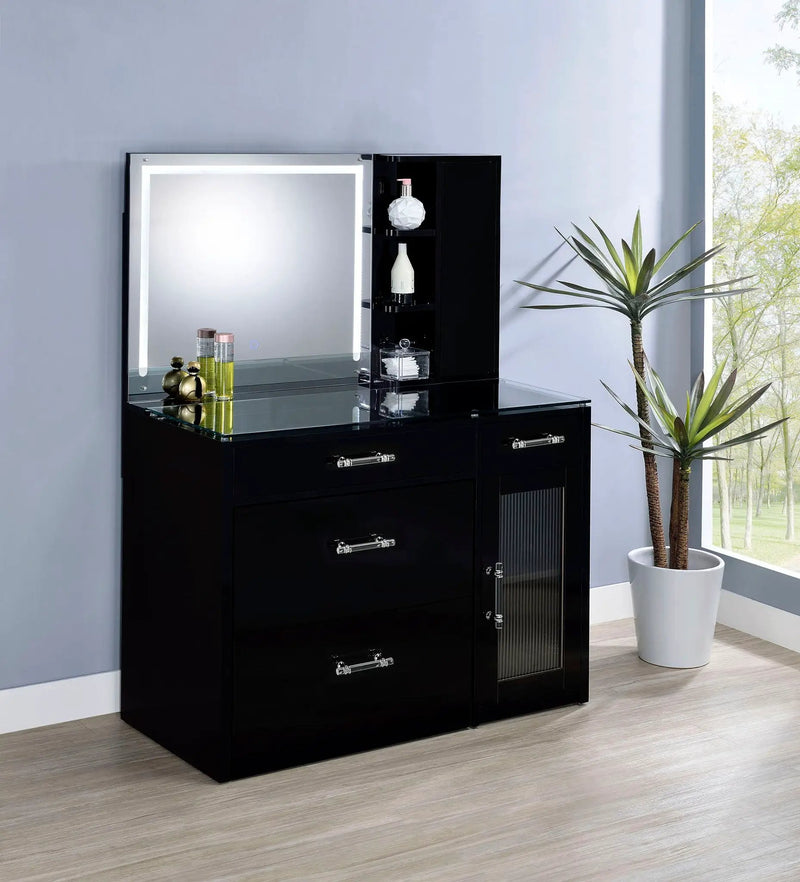 Flora 2-drawer Vanity Set with LED Mirror Black High Gloss by Unique Piece Furniture