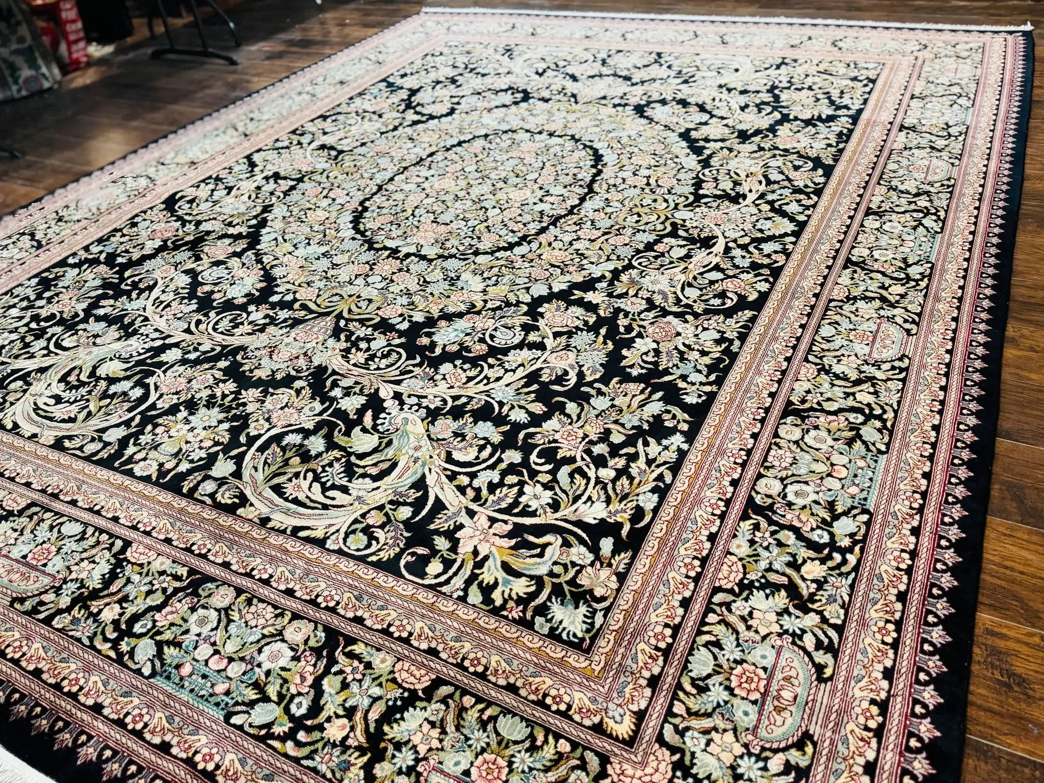Pak Persian Rug 9x12, Highly Detailed Fine 260 KPSI, Floral, Handmade Traditional Carpet, Black by Jewel Rugs