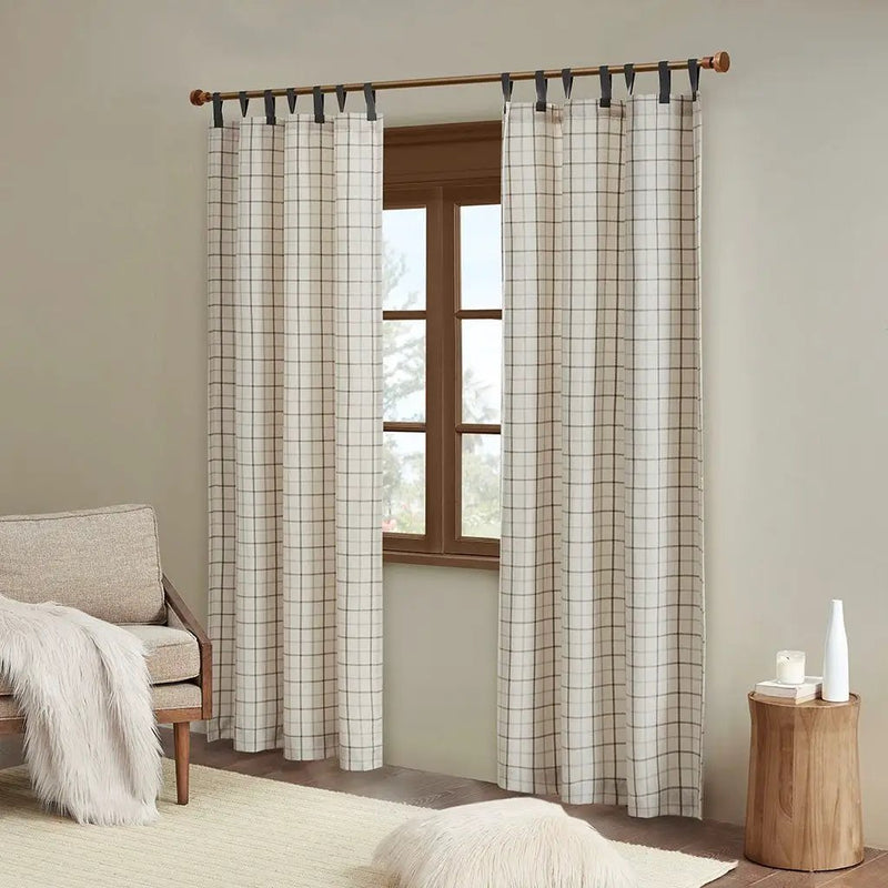Plaid Faux Leather Tab Top Curtain Panel with Fleece Lining by HouseOfZazla