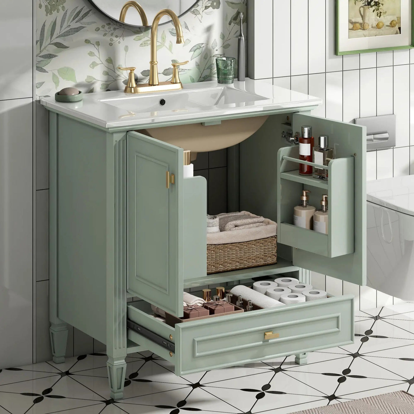 Freestanding Vanity With 1 Drawer & 2 Soft Close Doors With Door Mounted Storage by HouseOfZazla