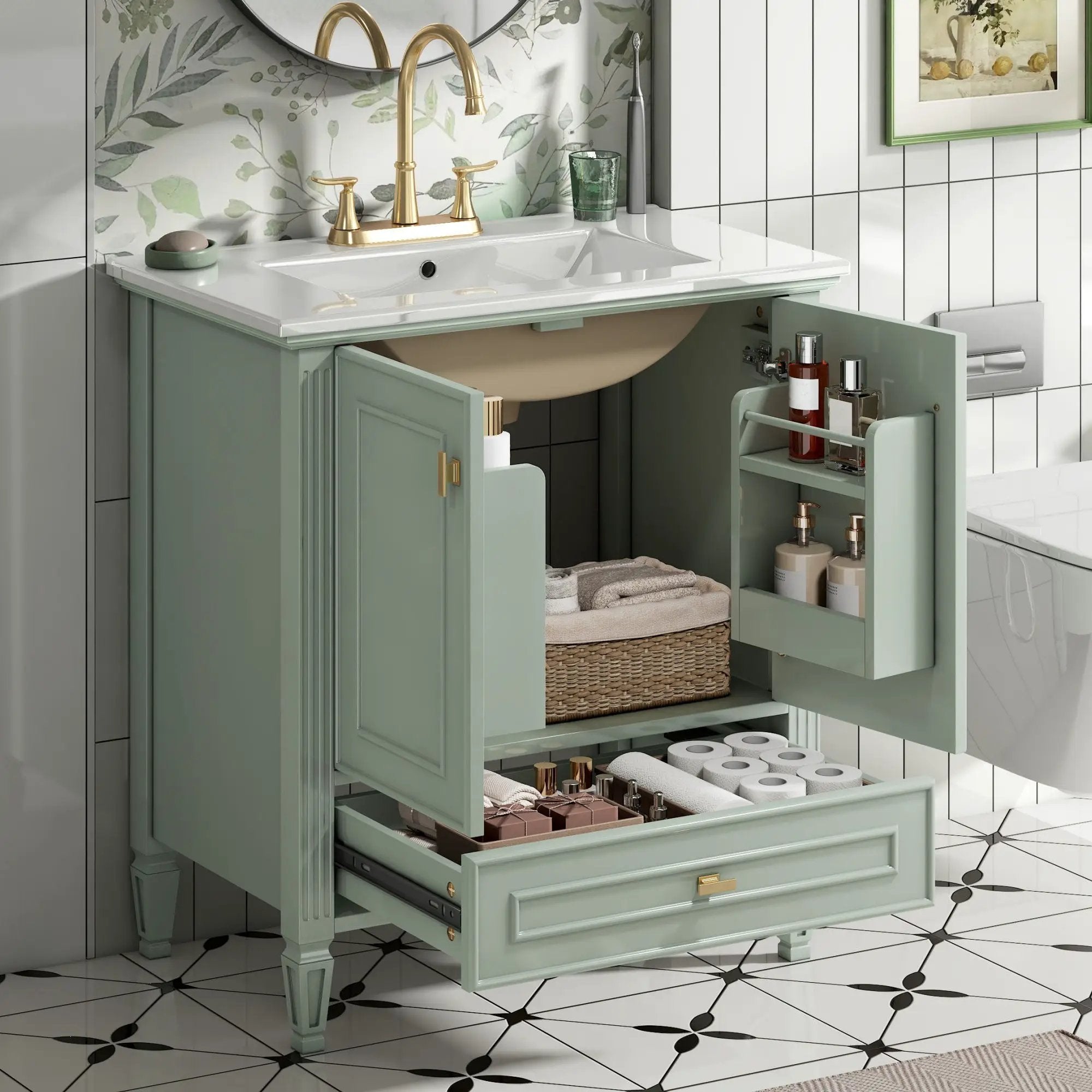 Freestanding Vanity With 1 Drawer & 2 Soft Close Doors With Door Mounted Storage by HouseOfZazla