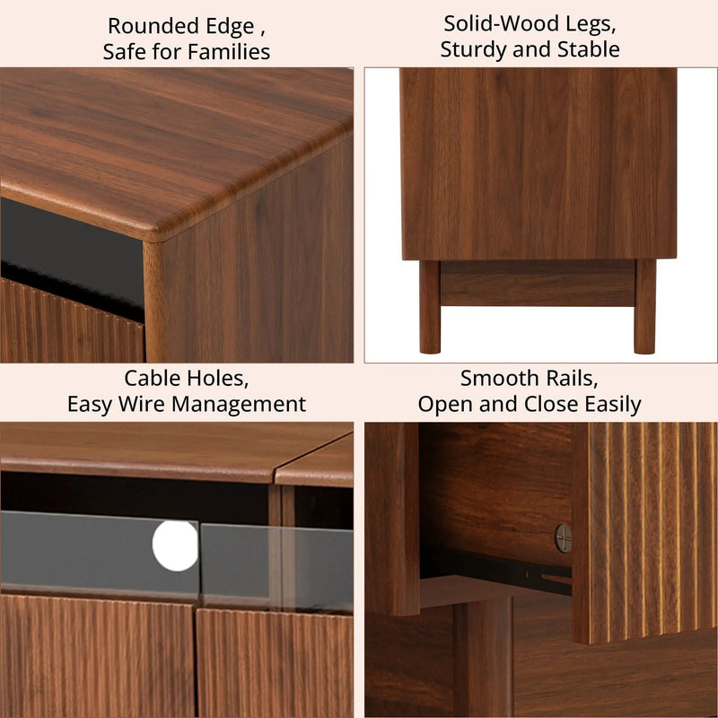 TV Stand, Entertainment Center With Fluted Drawers For Living Room - Walnut by Unique Piece Furniture
