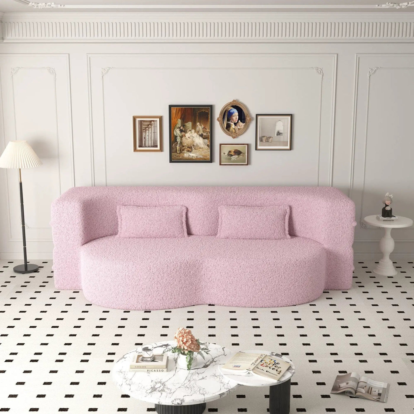 Modern Floor Sofa With Two Pillows Convertible Teddy Fabric Foam Filled Bed by HouseOfZazla